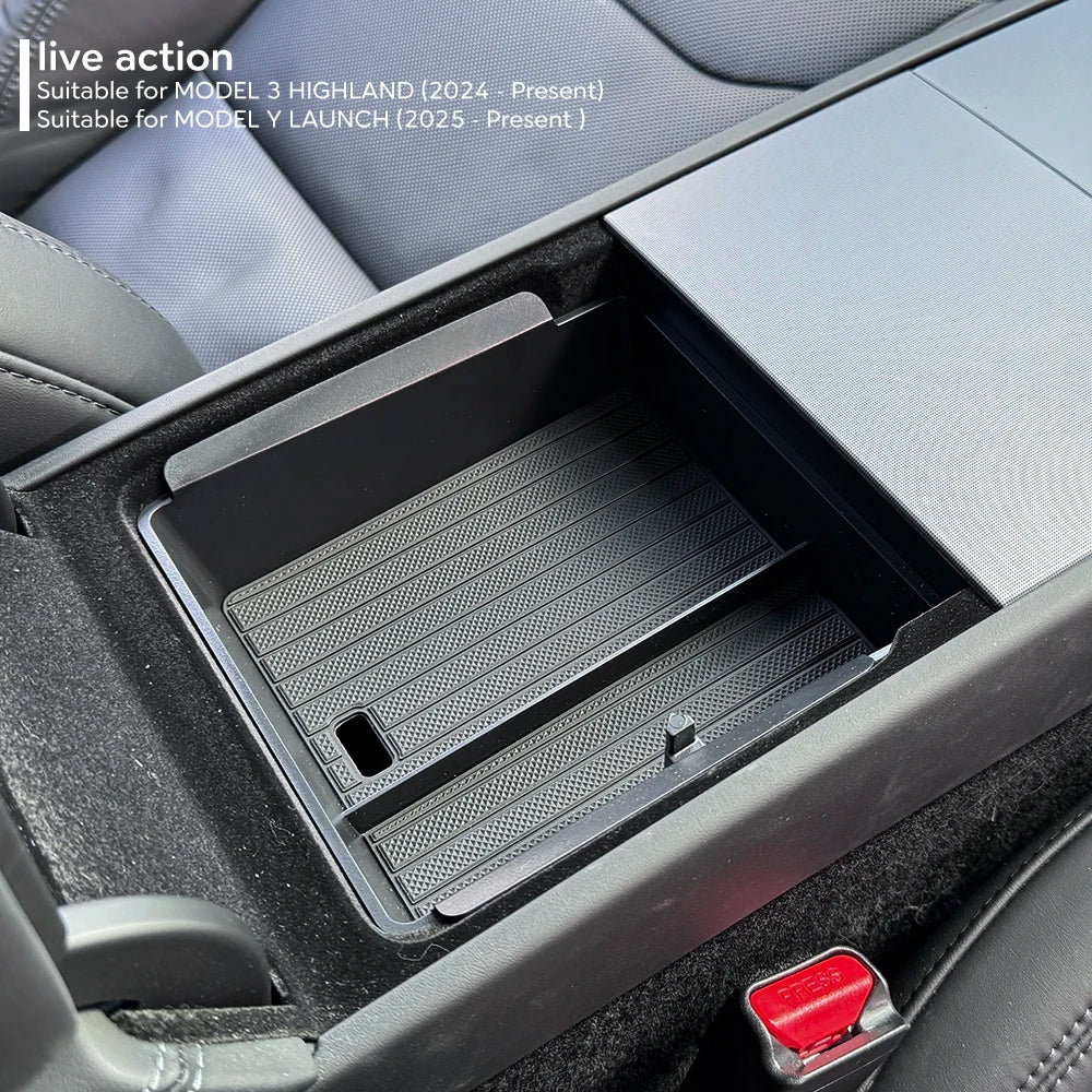 For Tesla Model Y Juniper 2025 Launch Center Console Eyeglasses Storage Box Armrest Box Upper&Lower Silicone Pad Beauty World Shop
