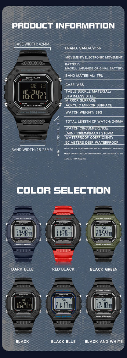SANDA 2156 Fashion Mens Watch Military Water Resistant Sport Watches Army Big Dial Led Digital Wristwatches Stopwatches For Male Beauty World Shop