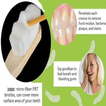 4Pcs  Bamboo Toothbrush Biodegradable20,000 High Bristle Count Toothbrush - Micro-Nano Extra Soft Bristles for Sensitive Teeth Beauty World Shop