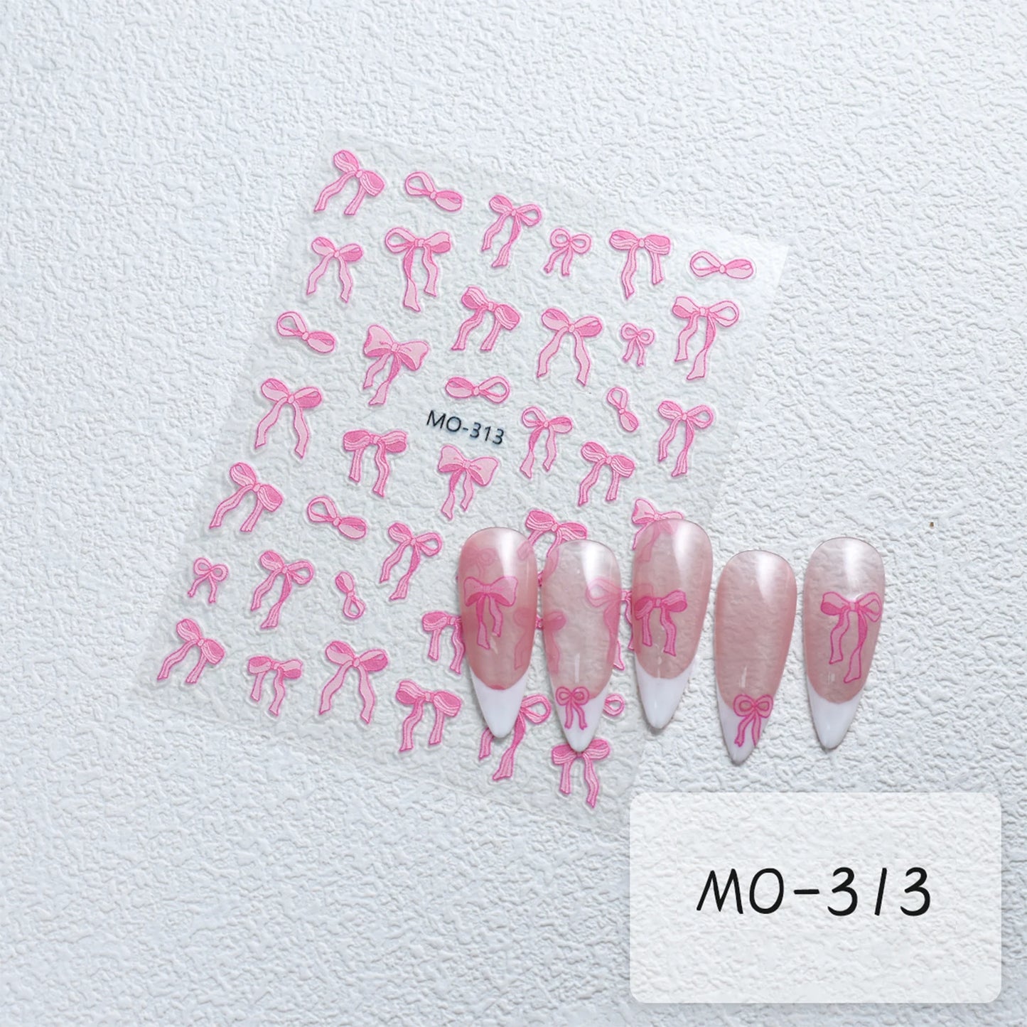 Bowknot Nail Stickers 3D Relief White Ribbon Cute Sweet Pink Self-Adhesive Nail Art Decoration Decals For Nail Tips Manicures Beauty World Shop