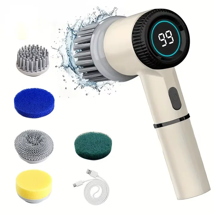 Electric Spin Scrubber With 5 Replaceable Brush Head, Three-speed Adjustable Handheld Rechargeable Shower Scrubber Beauty World Shop