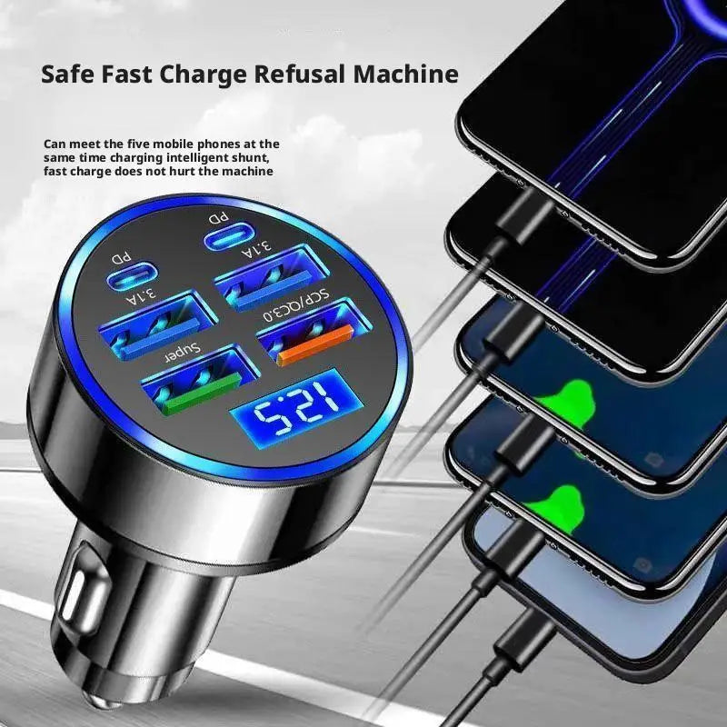 300W PD Car Charger QC3.1 Fast Charge 4USB+2PD ports Car Cigarette Lighter Plug Car Charger Flash Charge with Digital Display Beauty Trend Shop