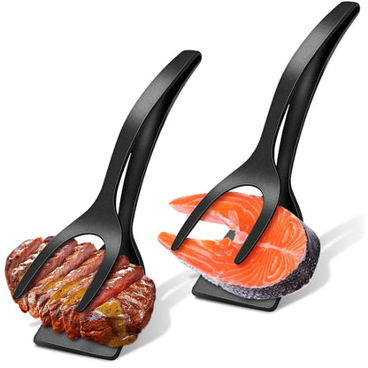 New 2 in 1 Grip Flip Spatula Tongs Egg Flipper Spatula Nylon Non Stick Coating Pancake Fish French Toast Omelet Making Tool Beauty World Shop