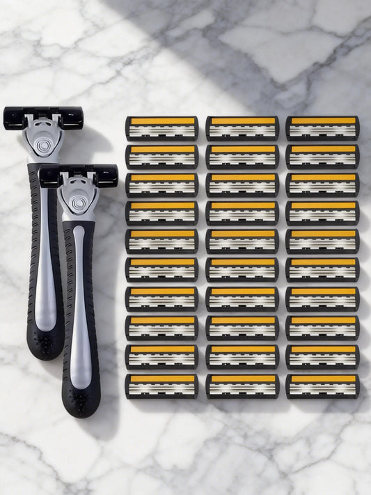Variety Packs Skin Guard Anti-Slip Handle Replacement Triple Blades Reusable Safety Manual Razors for Men Shaving Bathing Trave Beauty World Shop