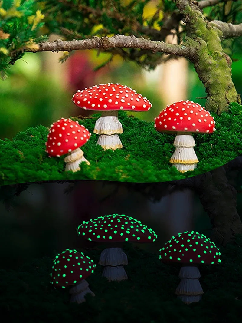 Mini Glow In The Dark Mini Mushroom Ornament Resin Crafts Fairy Garden Miniatures Terrarium Figurines Decor DIY Dollhouse Beauty World Shop