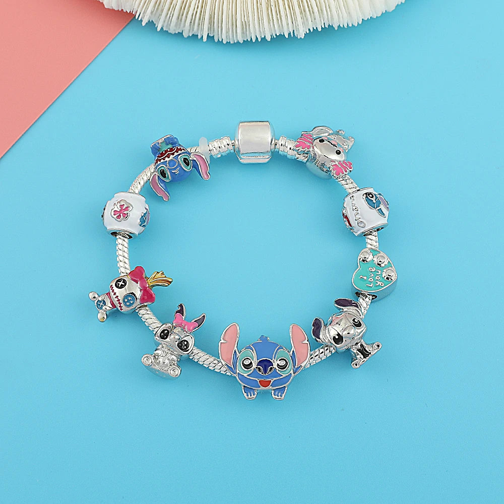 Disney Beaded Bracelet Lilo And Stitch Cartoon Cute Metal Charms Bangle DIY Beads Chain Jewelry Gifts Accessories For Women Kids Beauty World Shop