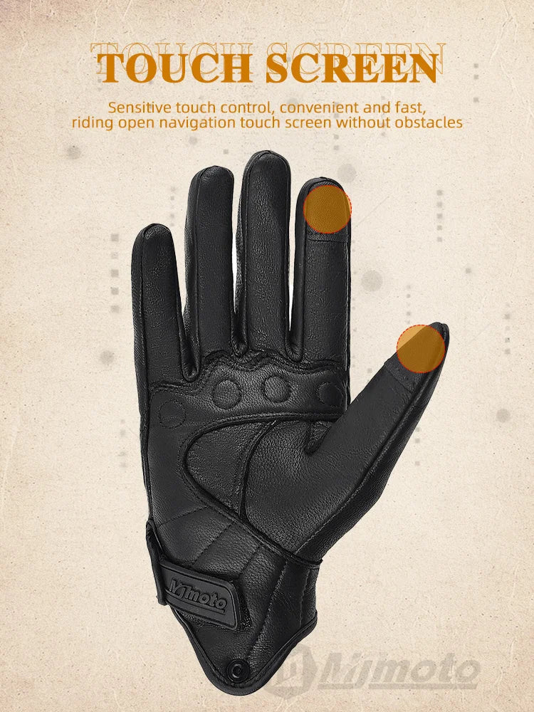 With CE Approved Summer Retro Perforated Leather Motorcycle Gloves Men Women Full Finger Motocross Dirt Biker Glove Guantes Moto Beauty World Shop