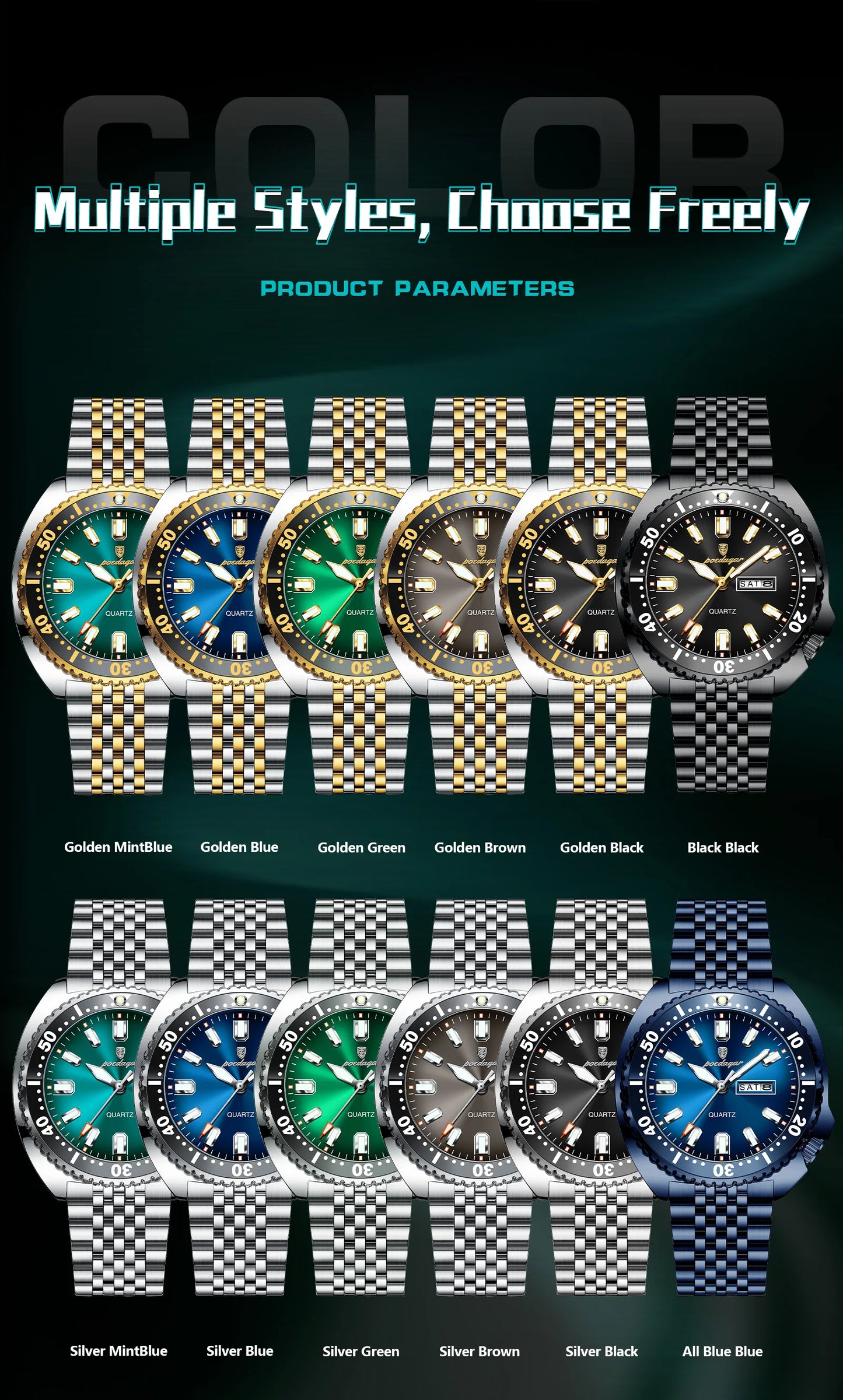 POEDAGAR Luxury Business Men Watch Date Week Waterproof Luminous Man Wristwatch Sport Stainless Steel Quartz Men's Watches Reloj Beauty World Shop