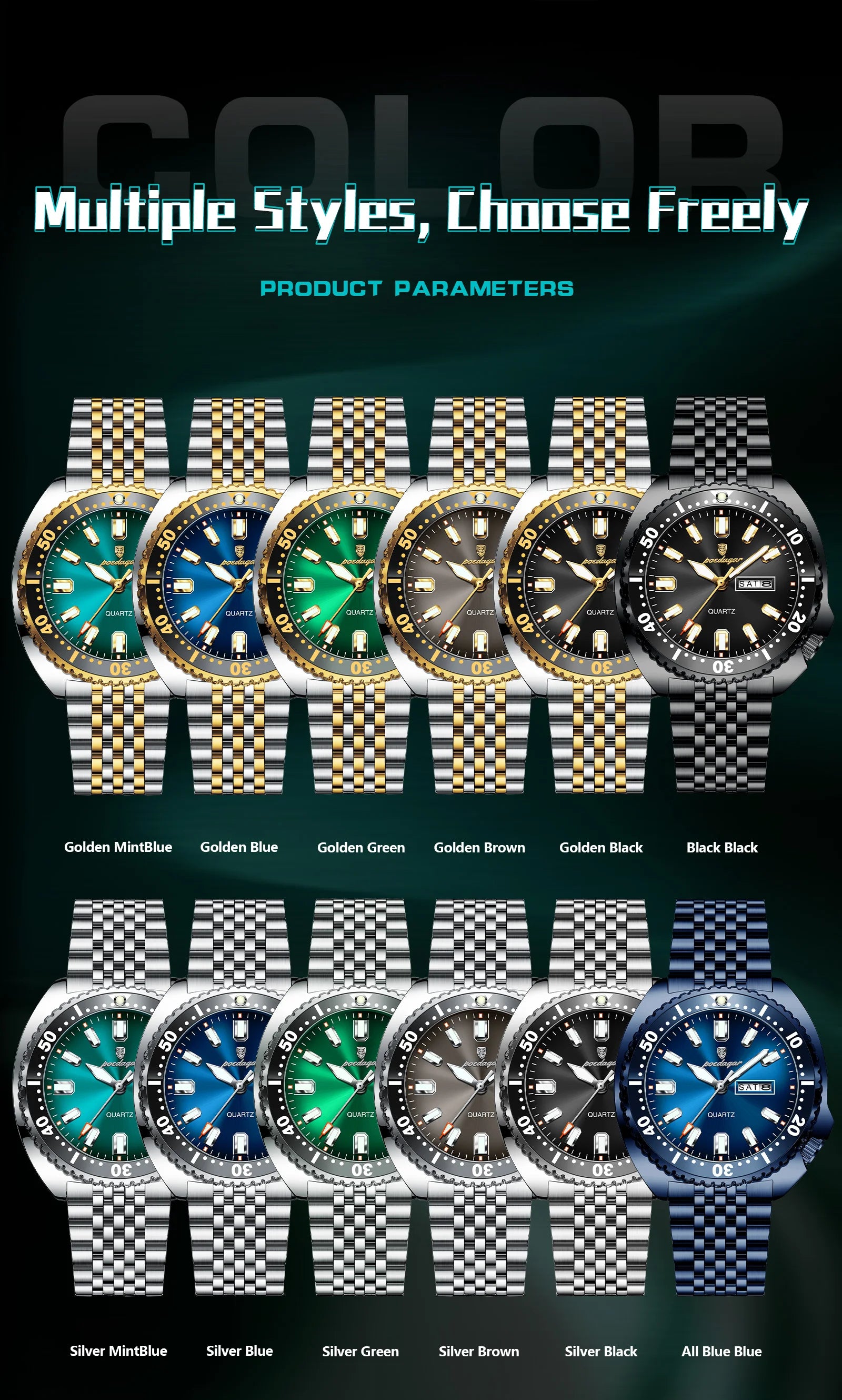 POEDAGAR Luxury Business Men Watch Date Week Waterproof Luminous Man Wristwatch Sport Stainless Steel Quartz Men's Watches Reloj Beauty World Shop