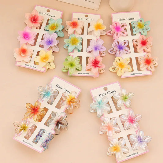 6PCs fashion colorful transparent flower small hair claw clips clamp hairpin Barrette for thick thin hair accessories for women Beauty World Shop