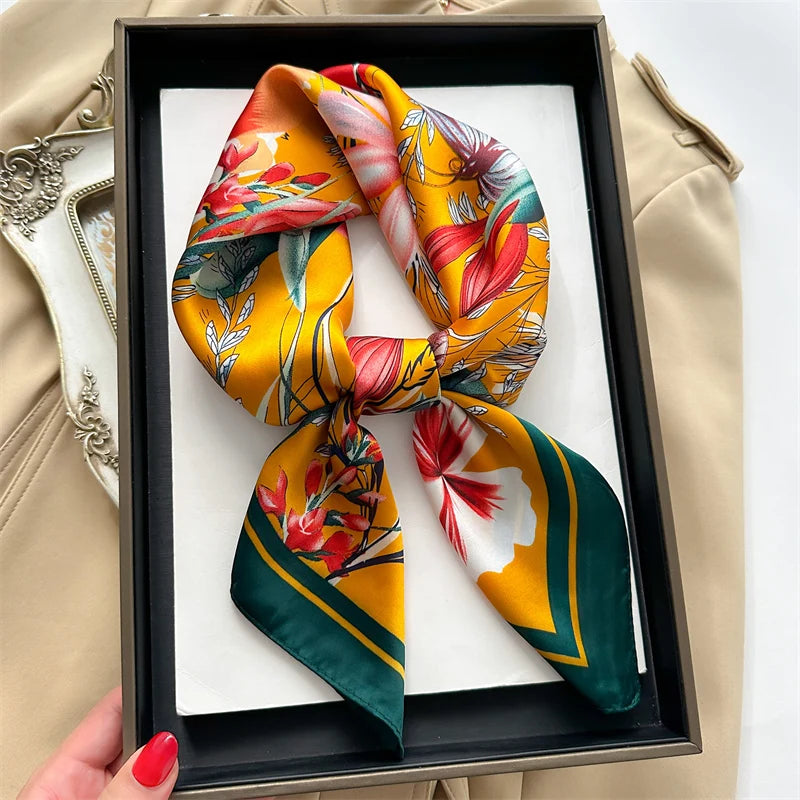 Luxury Print imitation Silk Square Scarf Women Spring Neck Tie Shawl Wraps Female Hair Hand Wrist Headkercheif Hijab Bandana Beauty World Shop
