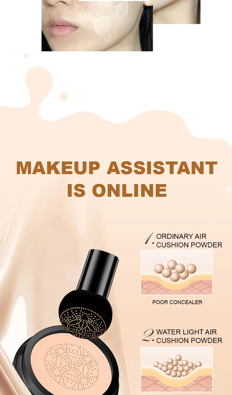 Ocheal BB Cream Air Cushion Compact Make Up Foundation Concealer Cream for Face Cosmetics Makeup Mushroom Head Puff Beauty World Shop