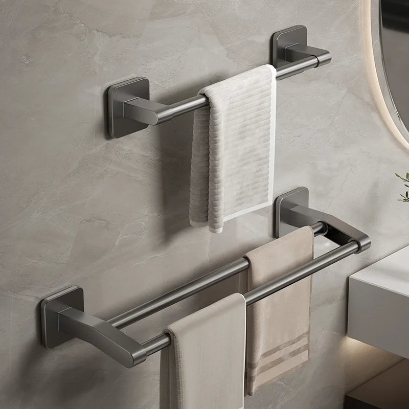 Bathroom Towel Holder White Without Drilling Bathroom Gray Towel Rack Towel Bar Self-Adhesive Bathroom Towel Rack Towel Rail Beauty World Shop
