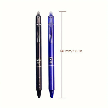 12pcs Press Type Erasable Gel Pens 0.5mm Black/Blue Ink Bullet Washable Handle Magic Refills Rod Super Capacity Ink Writing Beauty World Shop