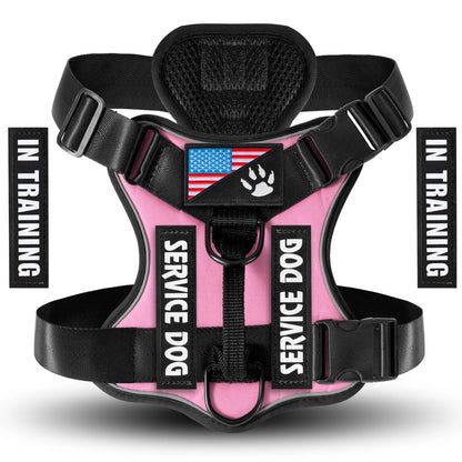 Service Dog Harness, Reflective Dog Vest Harness with 5 PCS Patches, Adjustable Soft Oxford Pet Harness, Inner Layer Mesh, Easy Beauty World Shop