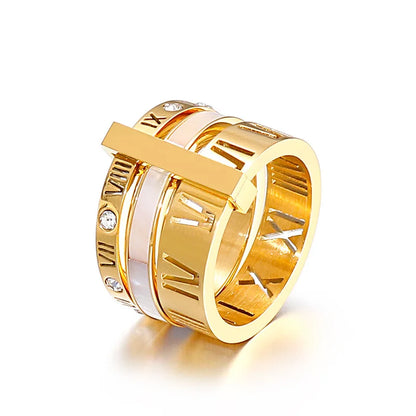 Three Layers Roman Numerals Ring for Women Luxury Stainless Steel Rotatable Crystal Finger Rings Female Wedding Trendy Jewelry Beauty World Shop