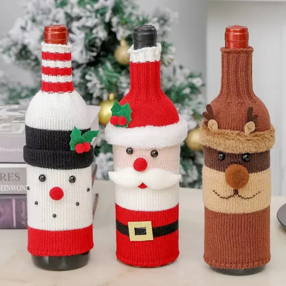 Christmas Wine Bottle Cover Set Santa Snowman Woven Wine Bottle Bags for Christmas Party Dinner Table Decorations New Year Gifts Beauty World Shop