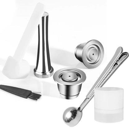 Reusable Coffee Capsule For Nespresso Espresso Crema Cups Stainless Steel Refillable Coffee Pods Filters With Tamper Dosing Ring Beauty World Shop