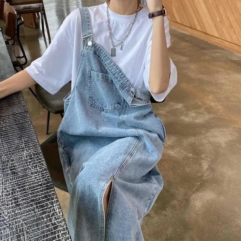 Spring Summer Denim Overall Dress Women Sleeveless Jeans Dresses Fashion Female Solid Slip Casual Loose Spaghetti Strap Dresses Beauty Trend Shop