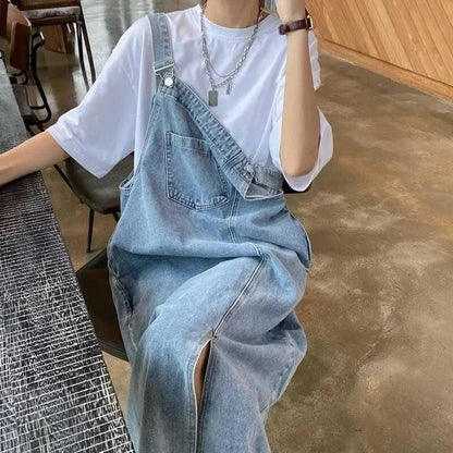 Spring Summer Denim Overall Dress Women Sleeveless Jeans Dresses Fashion Female Solid Slip Casual Loose Spaghetti Strap Dresses Beauty Trend Shop