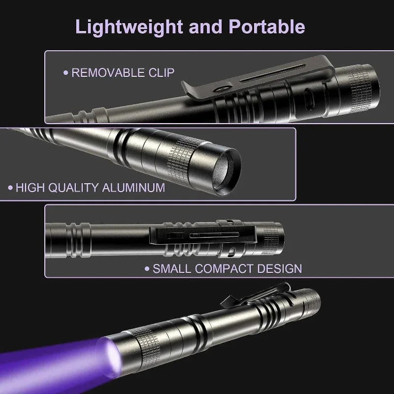 UV Flashlight 395nm Ultraviolet Torch With Pen Clip Portable AAA Batteries Used Violet Light Pet Urine Scorpion Detector UV Lamp Beauty World Shop