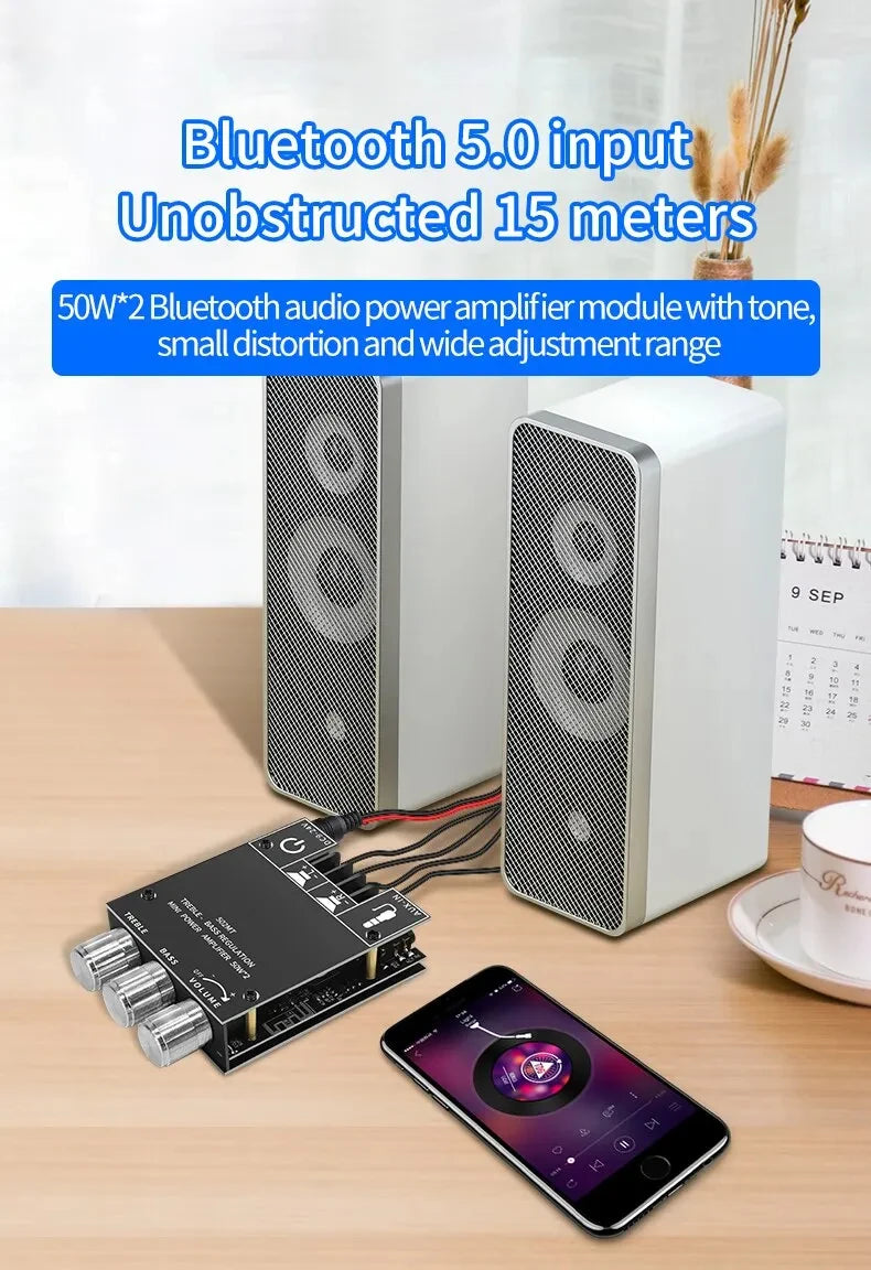 Bluetooth 5.0 Subwoofer Amplifier Board 2.0 Channel High Power Audio Digital HIFI Stereo Amplifier Board 2X50W Bass AMP ZK-502MT Beauty World Shop