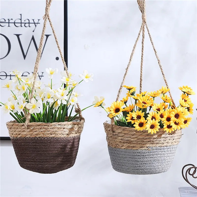 Garden Hanging Planter Macrame Plant Storage Basket Jute Rope Woven Indoor Outdoor Flower Pot Holder Plant Hangers Home Decor Beauty Trend Shop