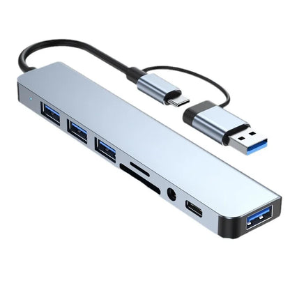 8 in 2 USB +Type C HUB Docking Station with 3.5mm Audio Jack Adapter Micro SD Card Reader Laptop Tablet Phone Disk Converter Beauty World Shop
