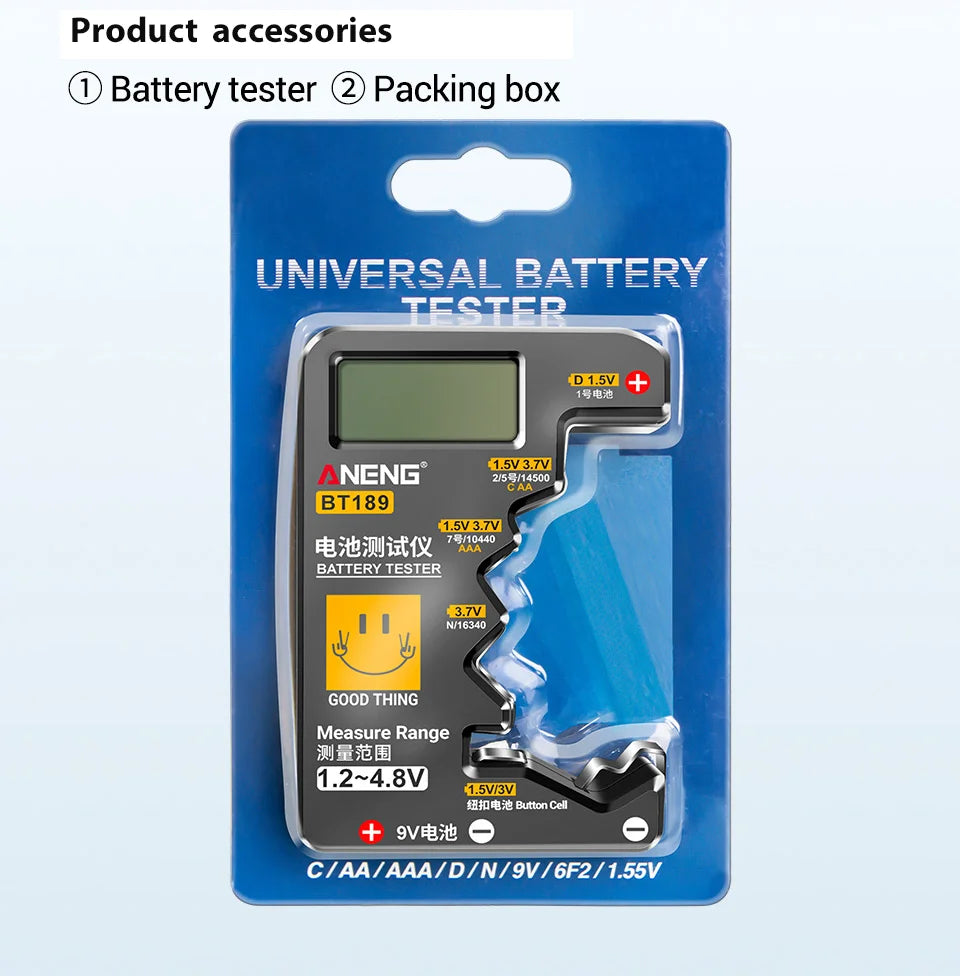 ANENG BT189 Button Cell Battery Tester 9V N D C AA AAA Universal Household LCD Display Battery Tester Power Bank Detectors Tools Beauty World Shop