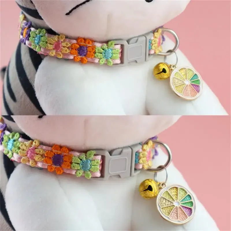 Fashion Rainbow Flower Cat Collar With Bell Kitten Puppy Necklace Adjustable Buckle Colorful Lace Kitten Collar Dog Accessories Beauty World Shop
