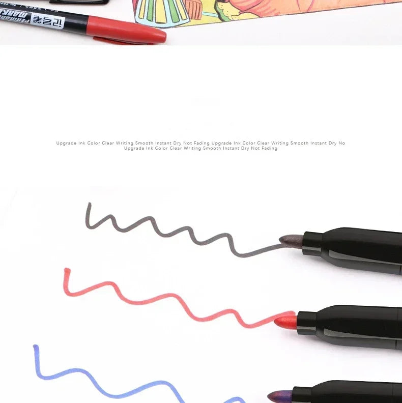 6-20PCs/Set PermanentMarker Pen Fine Point Waterproof Markers Thin Nib Crude Nib Black Blue Red Ink 1.5mm Fine Color Marker Pens Beauty World Shop