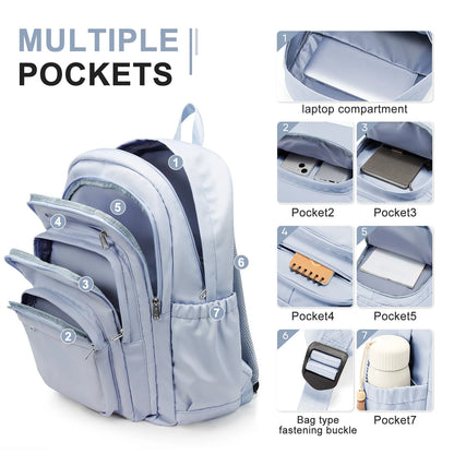 Casual Nylon Backpack, Backpack for Women, Multi-Pocket Design in Light Blue Durable for School, High School and College Bookbag Beauty World Shop