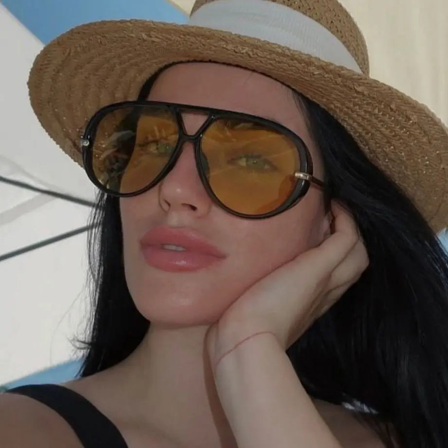 2025 European and American Fashion Sunglasses Male Pilot Double Beam Large Frame Metal New Sunglasses Female Beauty World Shop