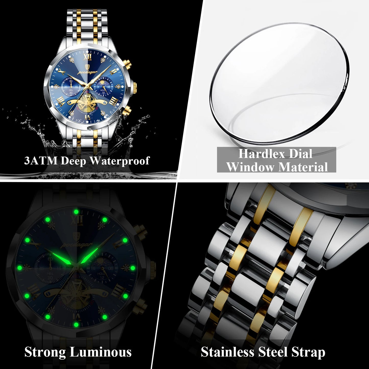 POEDAGAR Luxury Original Men Watch Waterproof Luminous Chronograph Man Wristwatch Stainless Steel Quartz Top Men's Watches Reloj Beauty World Shop