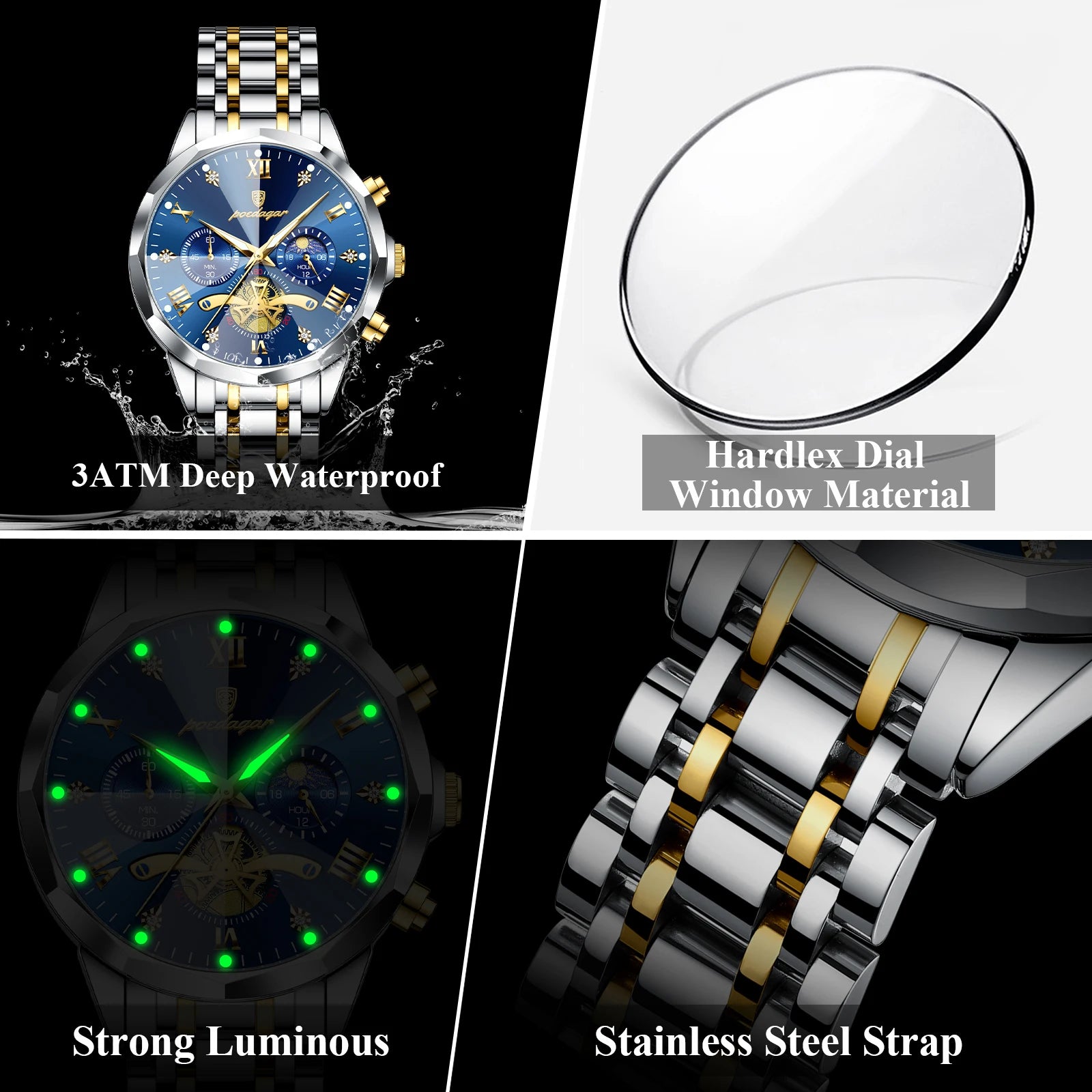 POEDAGAR Luxury Original Men Watch Waterproof Luminous Chronograph Man Wristwatch Stainless Steel Quartz Top Men's Watches Reloj Beauty World Shop