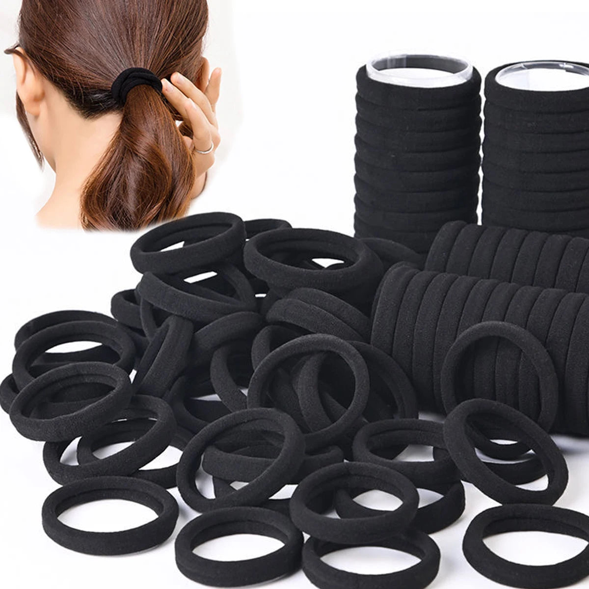 50/100 pieces of black and white hair bands, women's hair bands, high-elasticity rubber band hair bands, hair bands Beauty World Shop