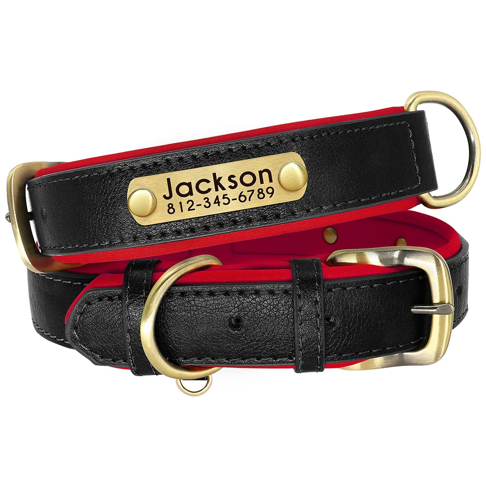 Customized PU Leather Nameplate Dog Collar Soft Padded Dogs Collars Free Engraving Name for Small Medium Large Dogs Adjustable Beauty World Shop