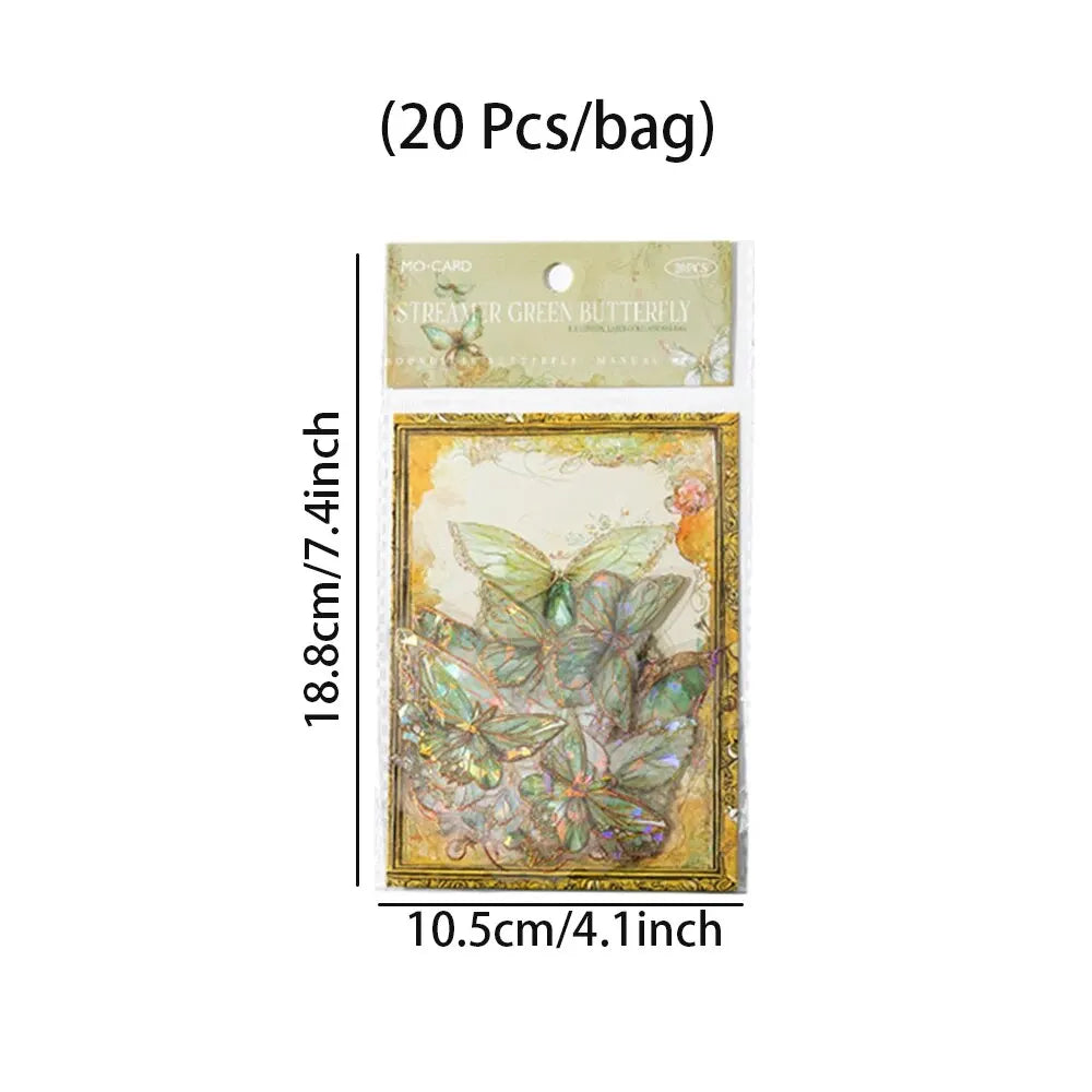 5Style 20pcs/pack INS Butterfly PET Sticker Pack Ice Crystal Laser Gold DIY Handbook Decoration 3D Scrapbook Beauty World Shop