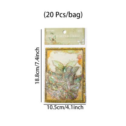 5Style 20pcs/pack INS Butterfly PET Sticker Pack Ice Crystal Laser Gold DIY Handbook Decoration 3D Scrapbook Beauty World Shop