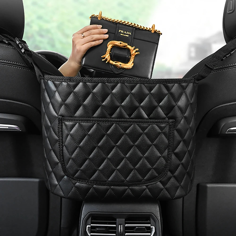 PU Leather Car Middle Seat Storage Net Large Capacity Leather Bag Seat Back Storage Bag Car Chair Back Supplies Storage Goods Ha Beauty World Shop