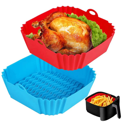 Silicone Air Fryer Pot Tray Food Safe Reusable Square BBQ Barbecue Pad Plate Airfryer Oven Baking Mold Basket Pan for Kitchen Beauty World Shop