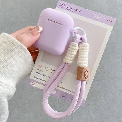 Lavender Purple Matte Silicone Joined Earphone Case for AirPods Pro 2 with Anti Loss Rope for AirPods 1 2 3 4 Soft Funda Cover