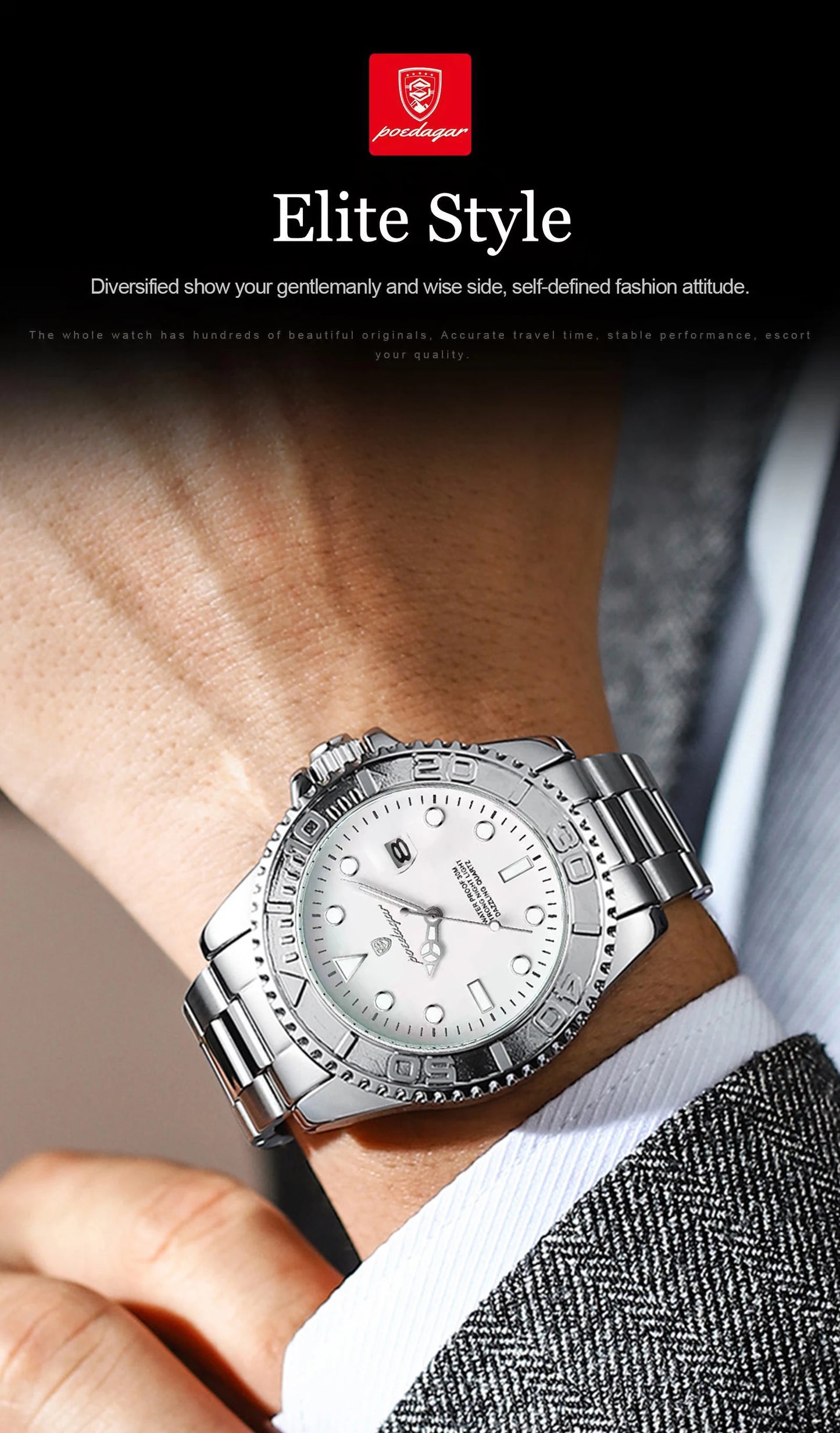 POEDAGAR Casual Fashion Man Wristwatch Waterproof Luminous Date Exquisite Men Watch Stainless Steel Classic Men's Quartz Watches Beauty World Shop