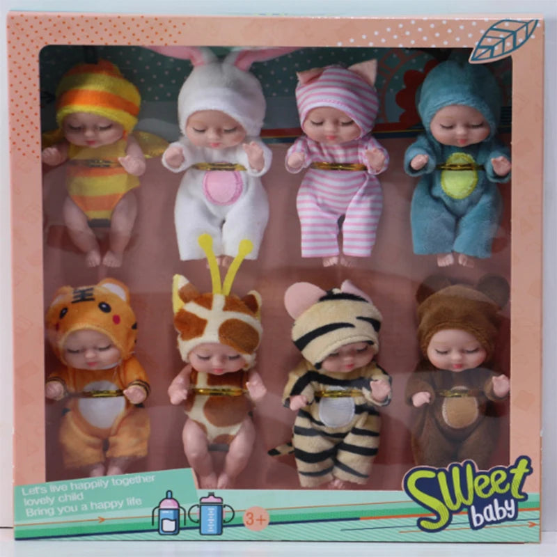 6/8Pcs Set Sleeping Mini Baby Dolls Reborn Lifelike Toys Cute Adorable Dolls With Butterfly Crocodile Sunflower Comfort Toy Gift Beauty World Shop