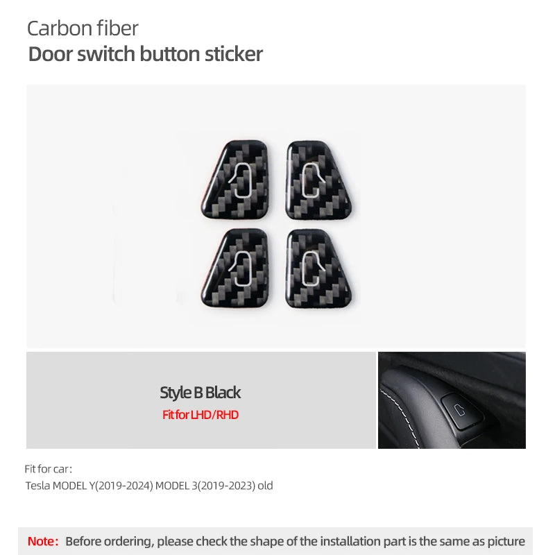 For Tesla Model Y 2019-2025 Juniper Model 3 Highland 2024 Carbon Fiber Car Interior Door Switch Button Trim Stickers Accessories Beauty World Shop