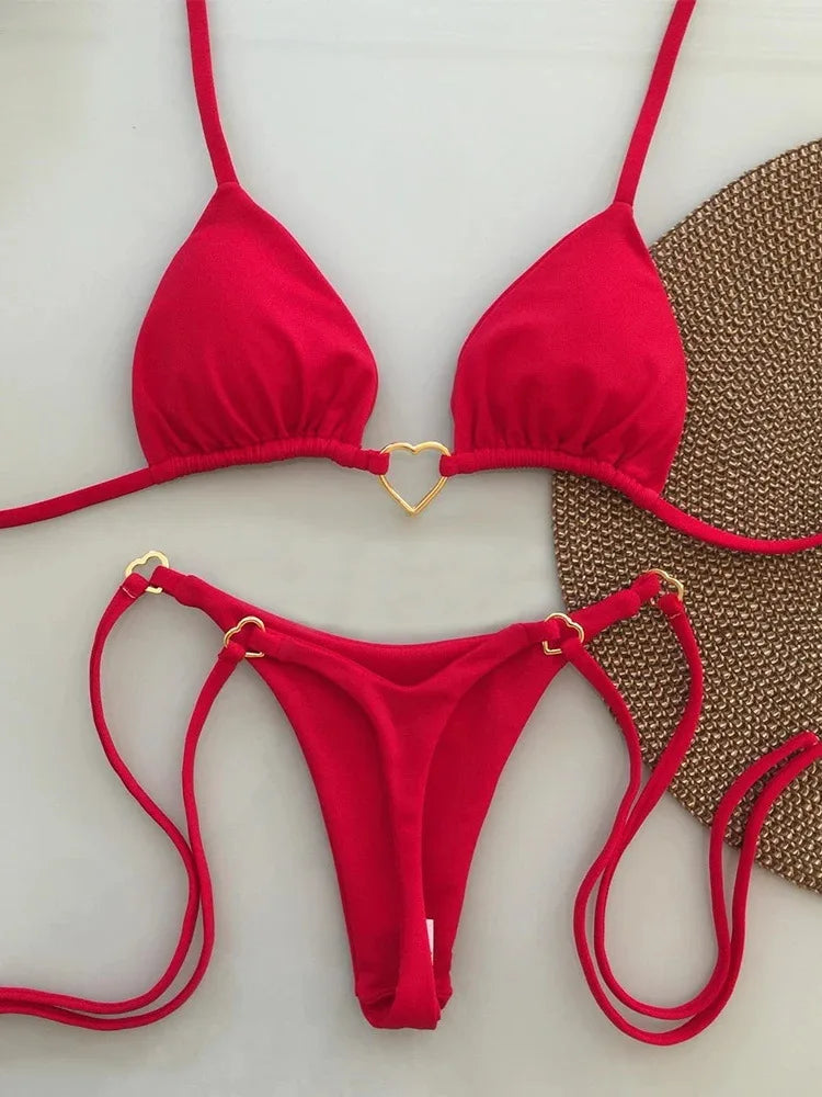 New Solid Color White Bikini Women suit Low Waist Lace-up Fashionable Swimsuit Two-piece Set Beauty World Shop