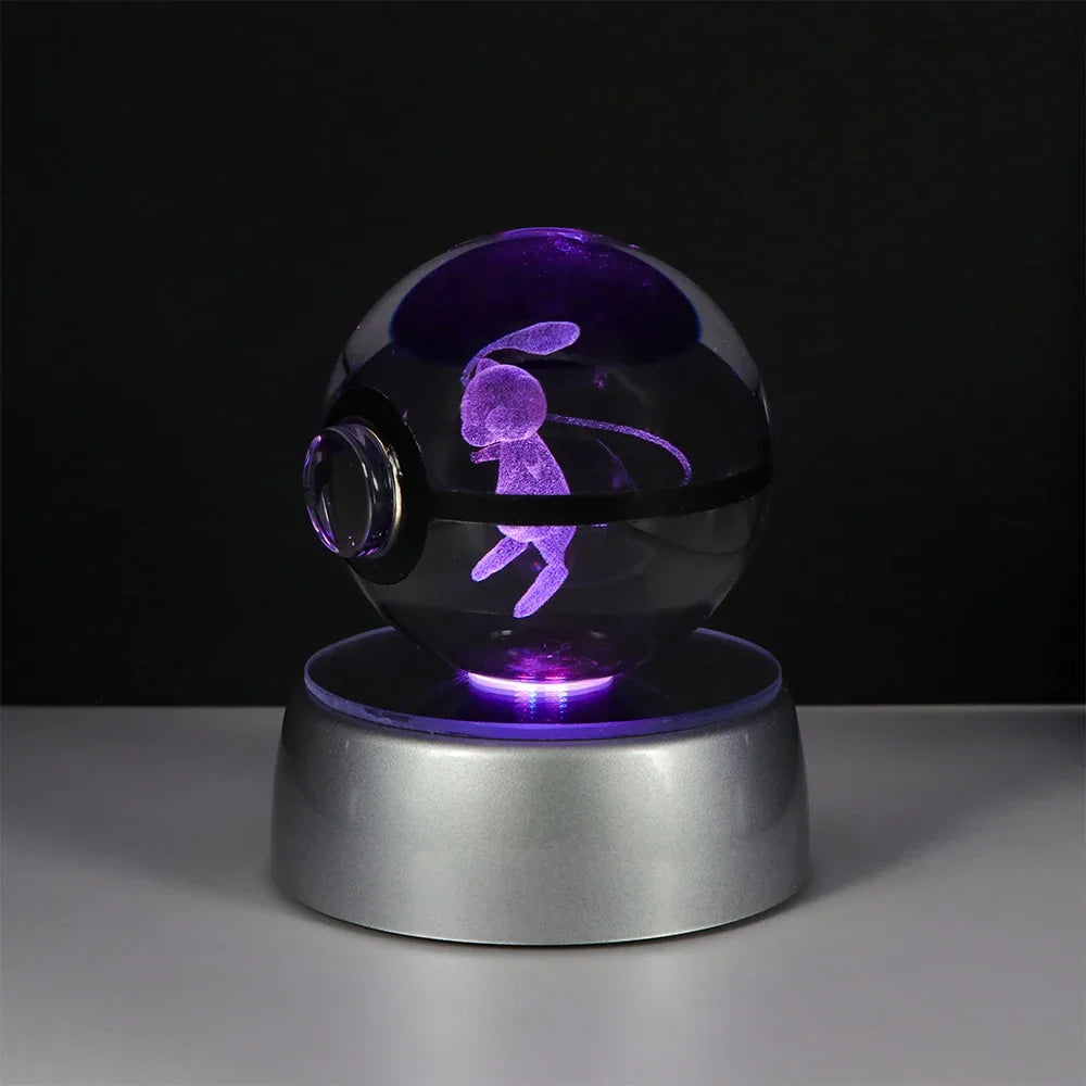 Pokemon Crystal Ball Pikachu Gengar Eevee Mewtwo Lacario Anime Game Pokeball Led Night Light Base Kids Birthday Gift Home Decor Beauty World Shop