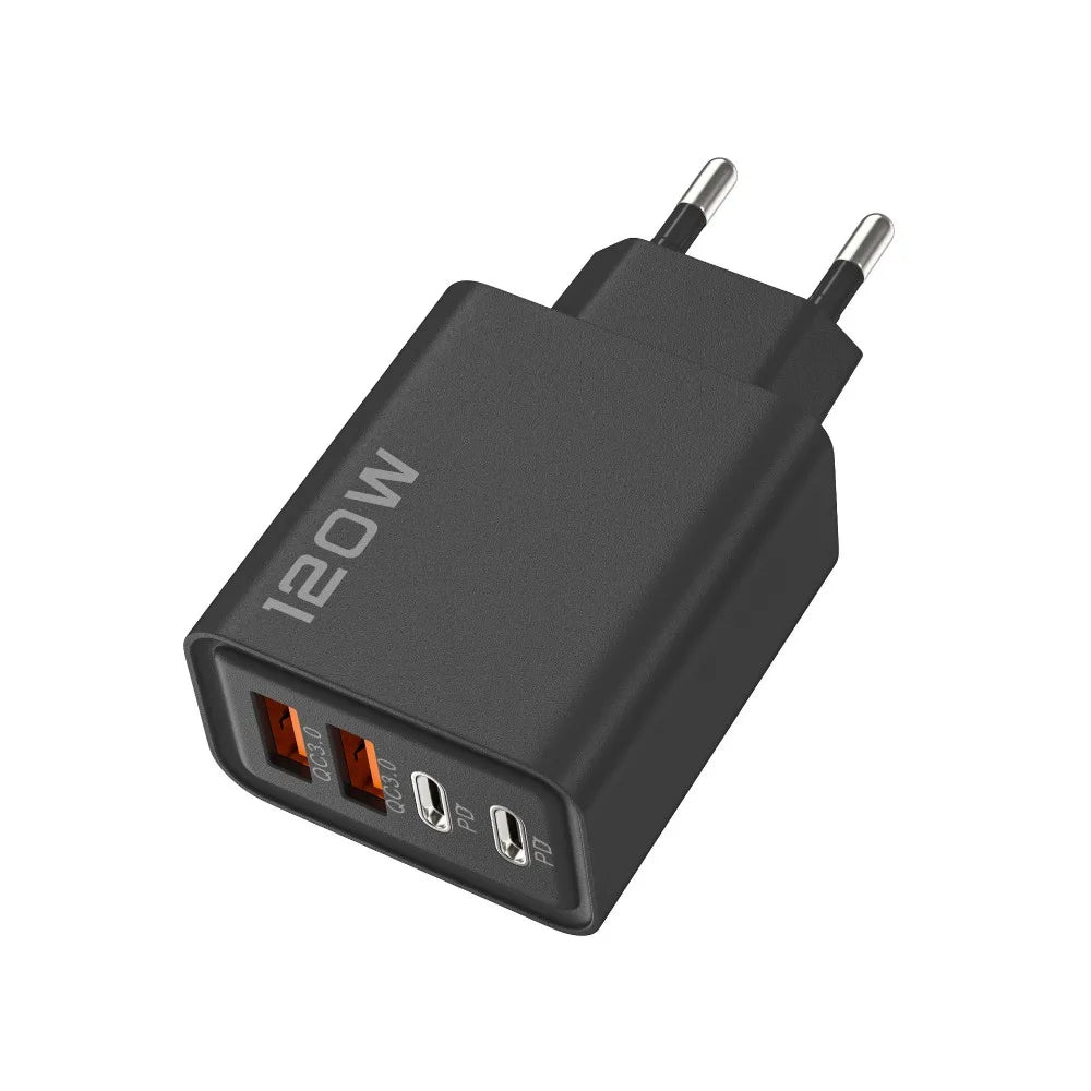 Quick Charge 3.0 Fast Charger Muti Total 120W 4 Port USB Type C PD Mobile Phone Wall Adapter for iPhone 16 Samsung S24 Xiaomi 15 Beauty World Shop