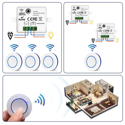 RF 433MHz Wireless Light Switch 220V 110V 10A Relay Controlle Mini Round Button Wall Panel Switch Remote Control For LED Lamp Beauty World Shop