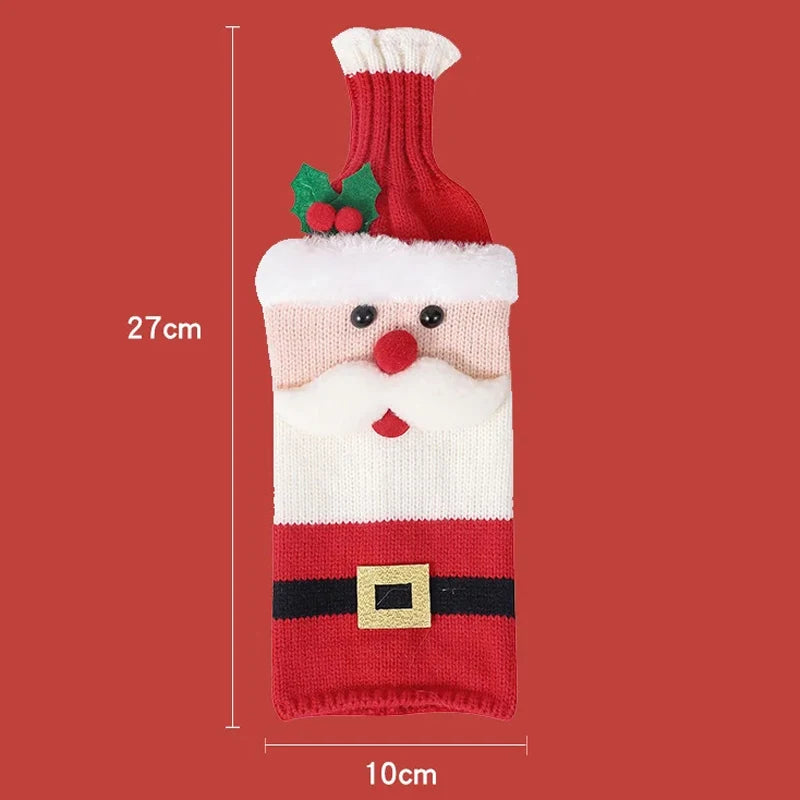 Christmas Wine Bottle Cover Set Santa Snowman Woven Wine Bottle Bags for Christmas Party Dinner Table Decorations New Year Gifts Beauty World Shop